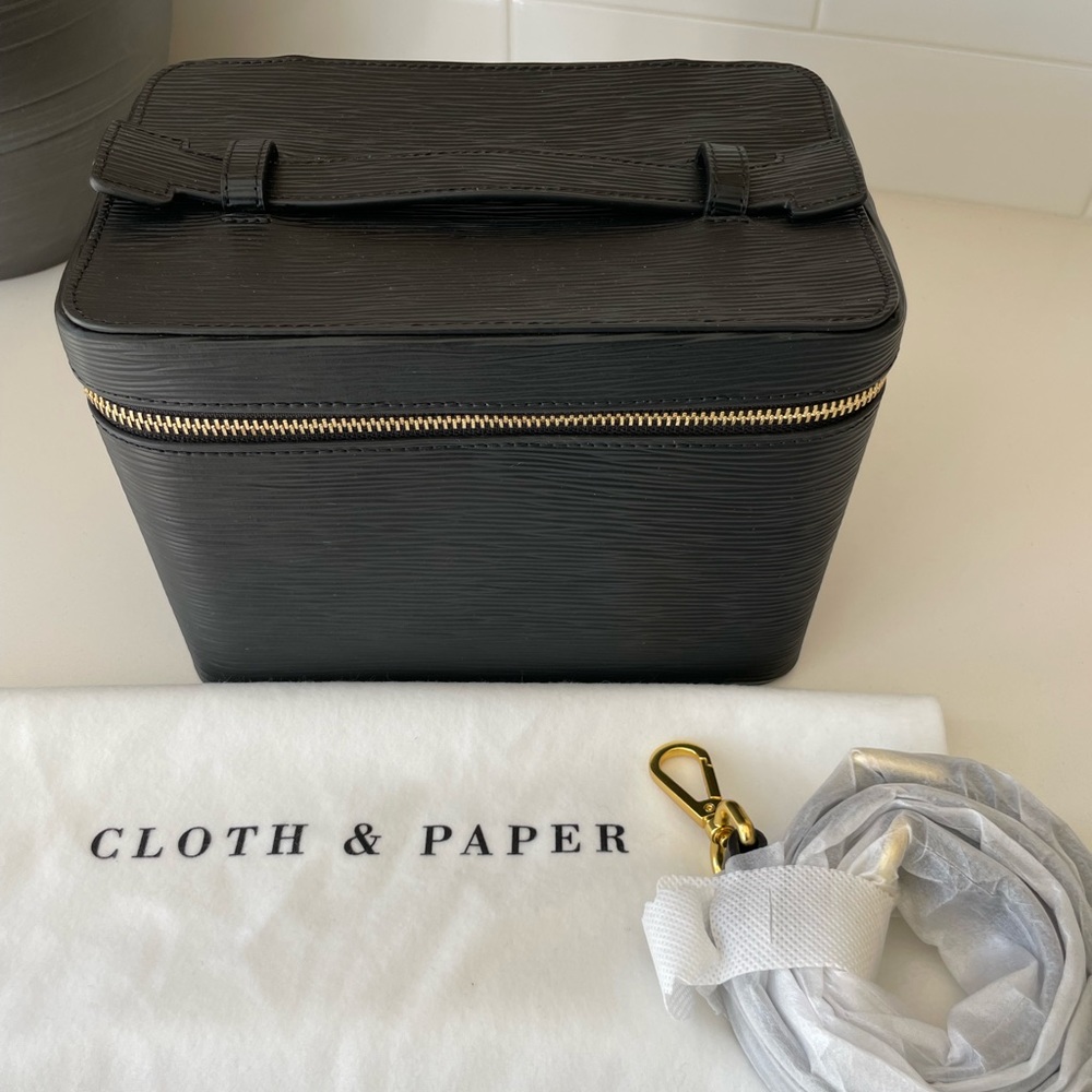 Cloth and Paper Black Epi Contoured Leather Vanity Cosmetic Case Bag Planner